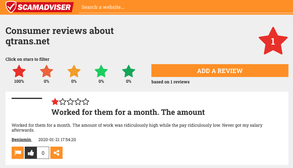 Scamadviser negative Qtrans.net review